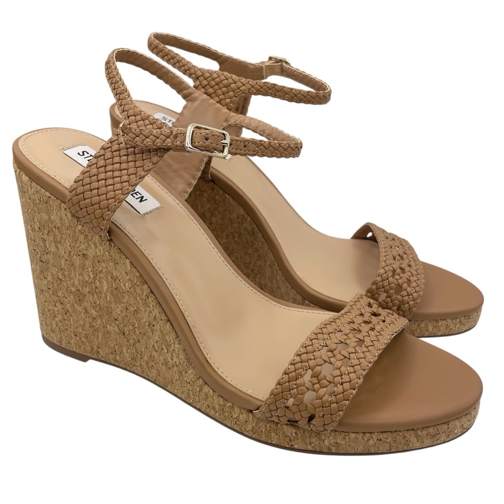 Steve Madden Mio cork faux leather beige wedge sandals women’s Size 11